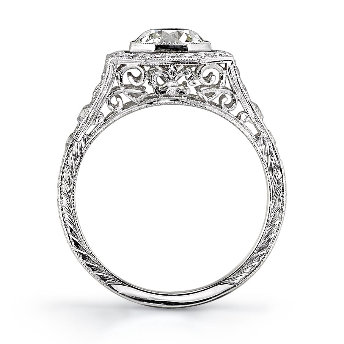 1.04 Carat Old European Cut Diamond Set in a Handcrafted Platinum Ring In New Condition In Los Angeles, CA