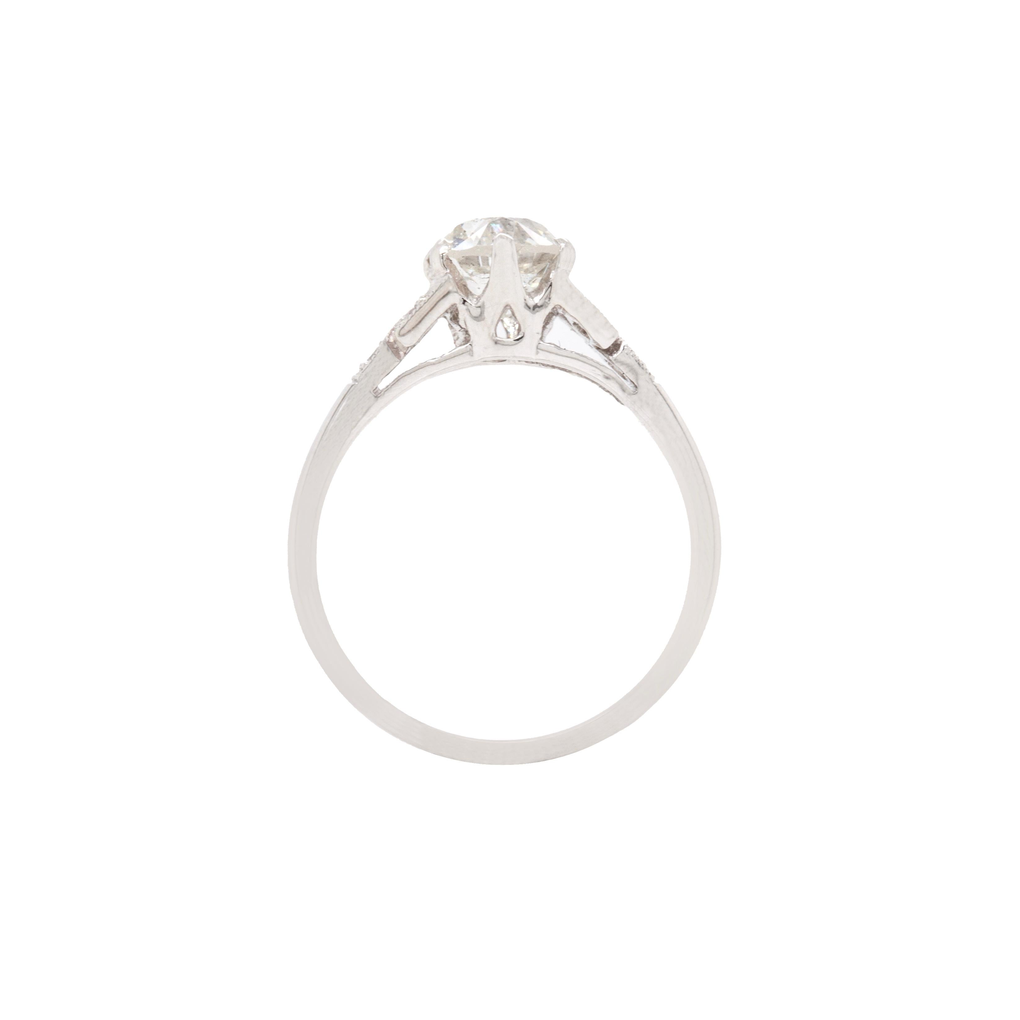 1.04ct Old Mine Cut Diamond and Platinum Engagement Ring For Sale 1