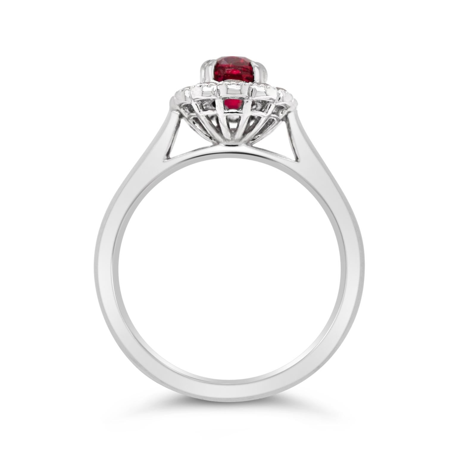 Oval Cut 1.04ct Oval Certified Non-Heated Ruby & 0.30ct Diamond Platinum Cluster Ring For Sale