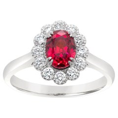 1.04ct Oval Certified Non-Heated Ruby & 0.30ct Diamond Platinum Cluster Ring
