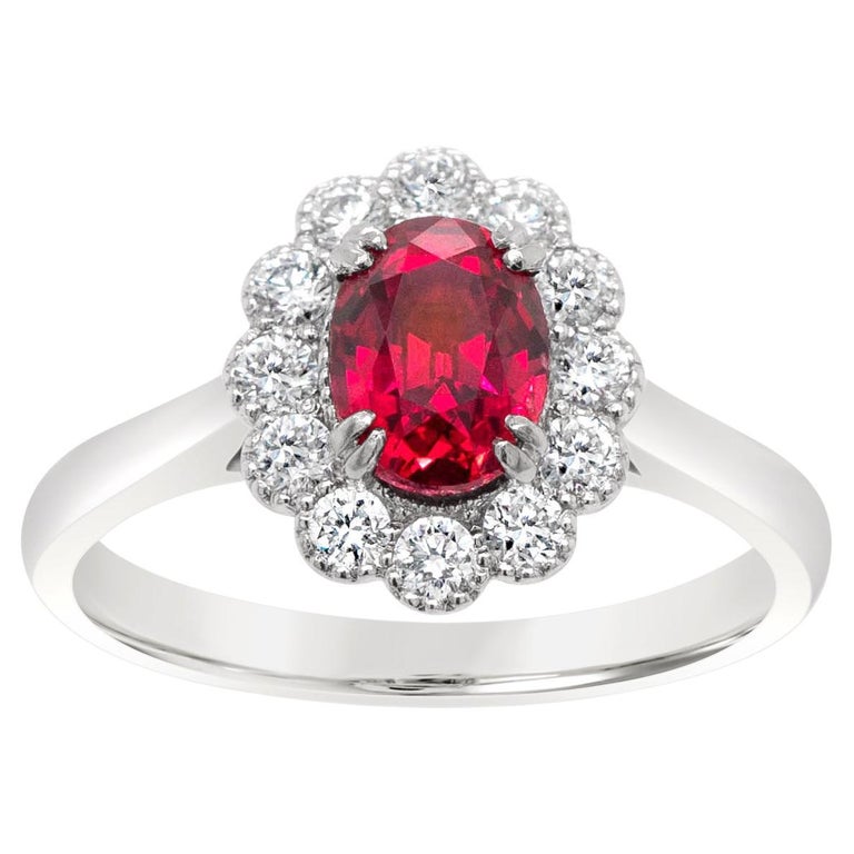 1.04ct Oval Certified Non-Heated Ruby and 0.30ct Diamond Platinum ...