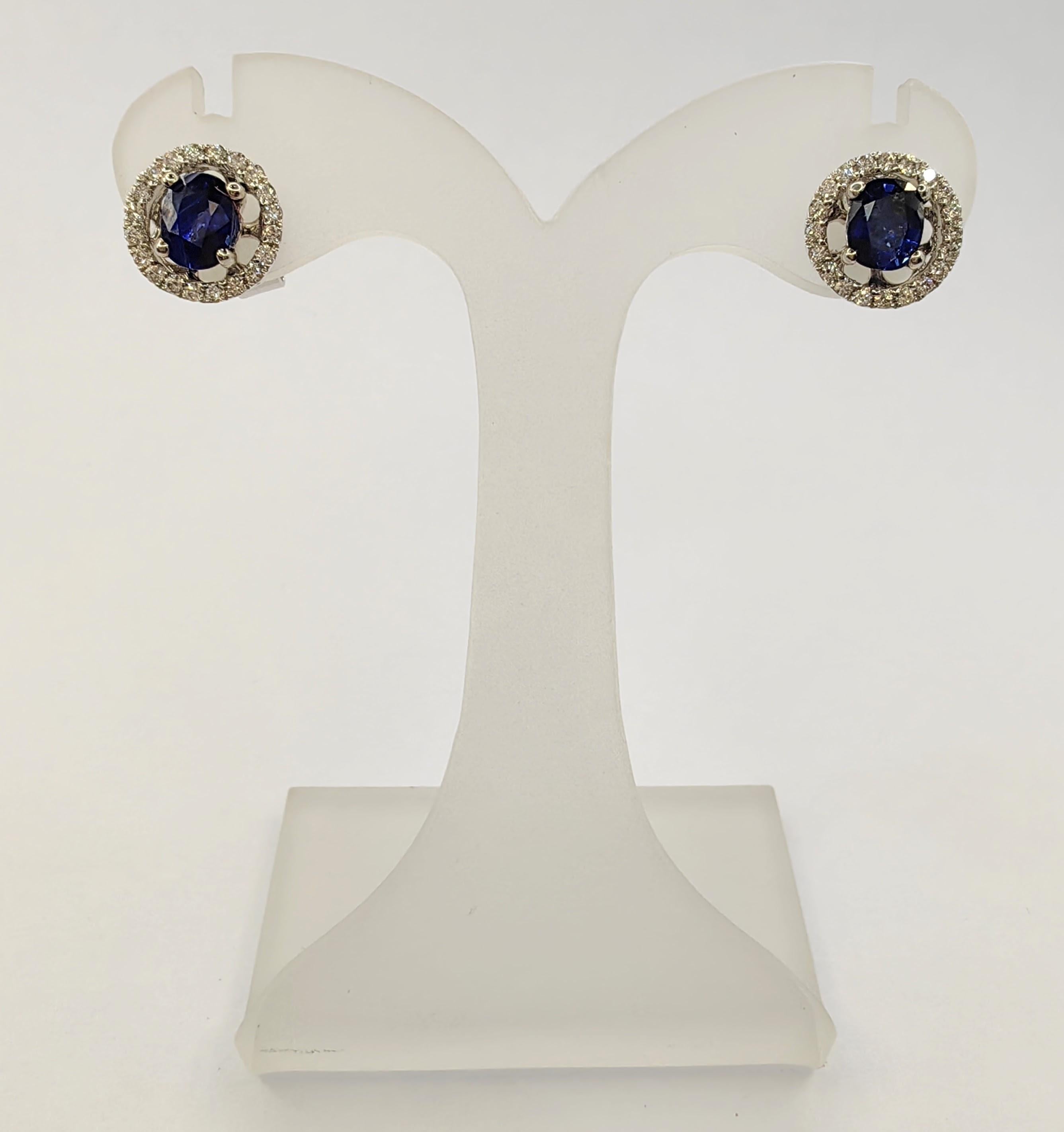 1.04ct Oval-cut Sapphire Studs & Diamond Jacket Earrings in 18K White Gold For Sale 1