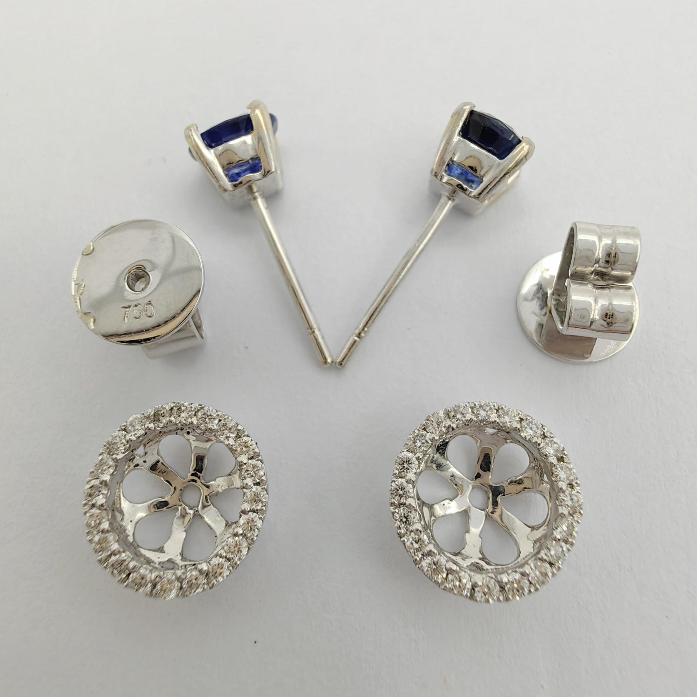 Women's 1.04ct Oval-cut Sapphire Studs & Diamond Jacket Earrings in 18K White Gold For Sale