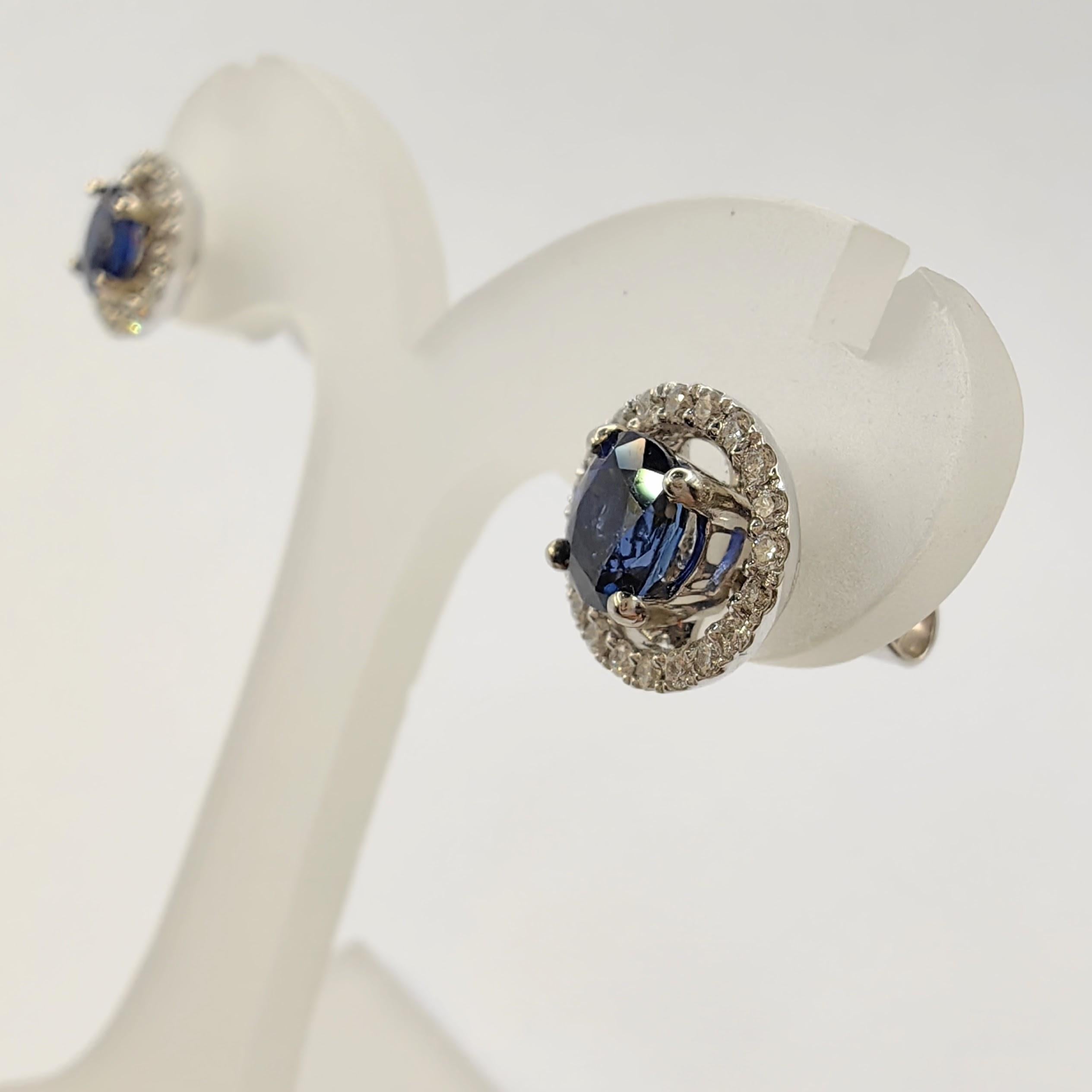 1.04ct Oval-cut Sapphire Studs & Diamond Jacket Earrings in 18K White Gold For Sale 2