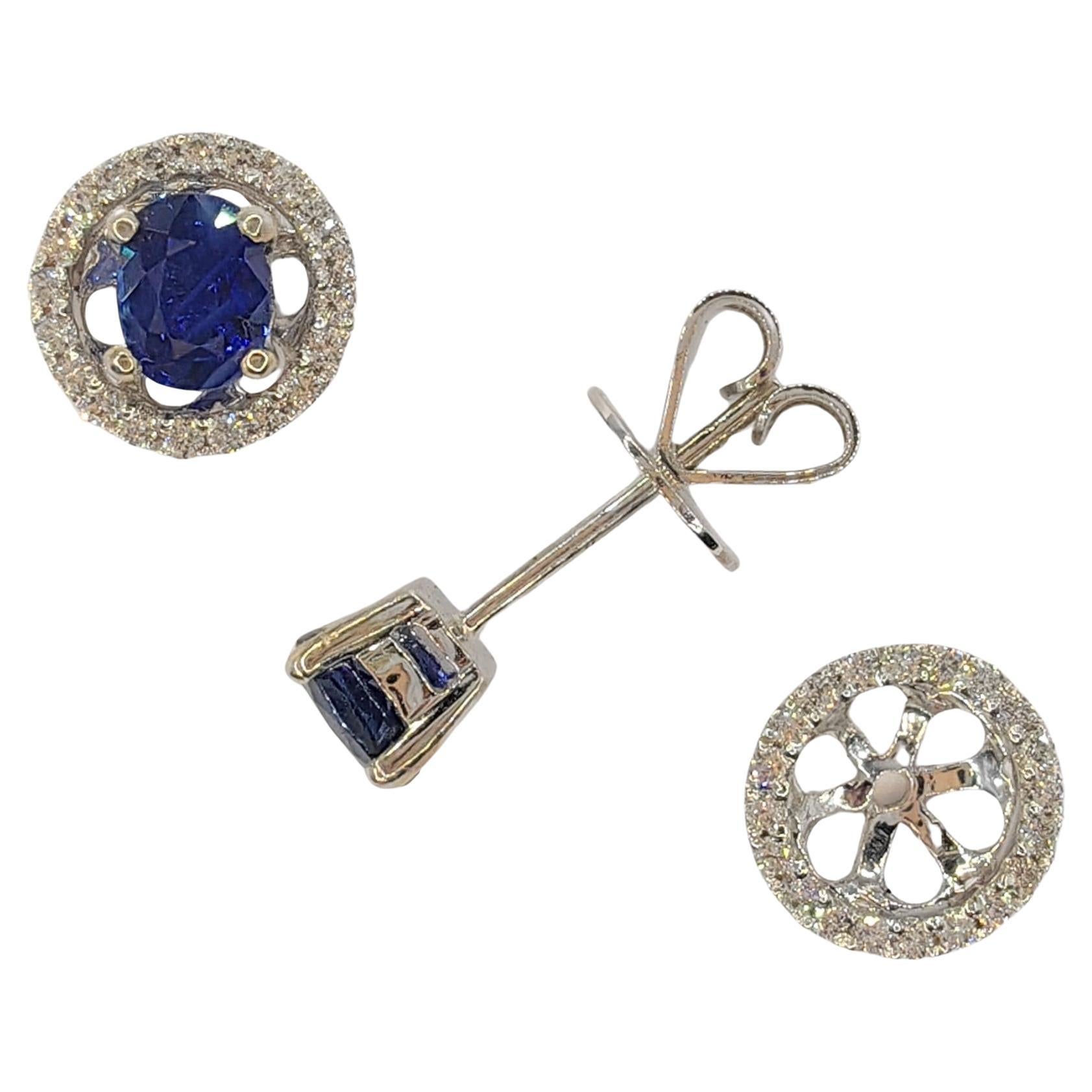 1.04ct Oval-cut Sapphire Studs & Diamond Jacket Earrings in 18K White Gold For Sale