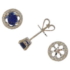 1.04ct Oval-cut Sapphire Studs & Diamond Jacket Earrings in 18K White Gold