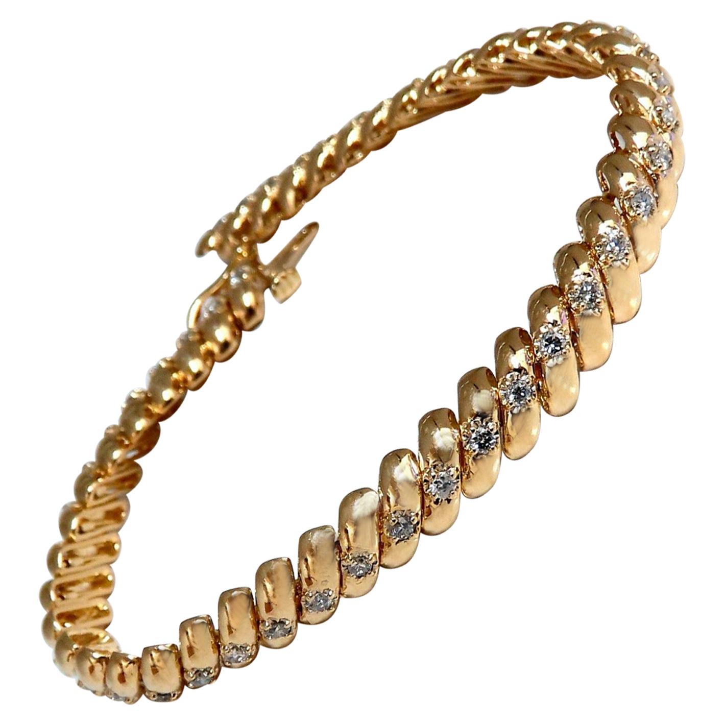 1.04 Carat Round Diamonds Slant Link Bracelet 14 Karat Gold For Sale