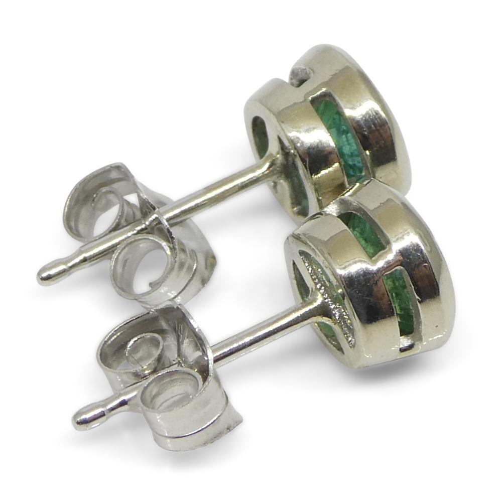 Round Cut 1.04ct Round Green Emerald Stud Earrings set in 14k White Gold For Sale