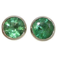 1.04ct Round Green Emerald Stud Earrings set in 14k White Gold