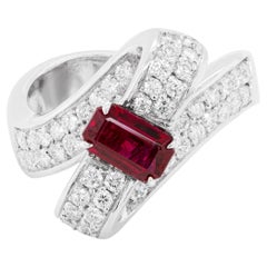 Retro 1.04ct Ruby and Diamond 18 Carat White Gold Twisted Dress Ring