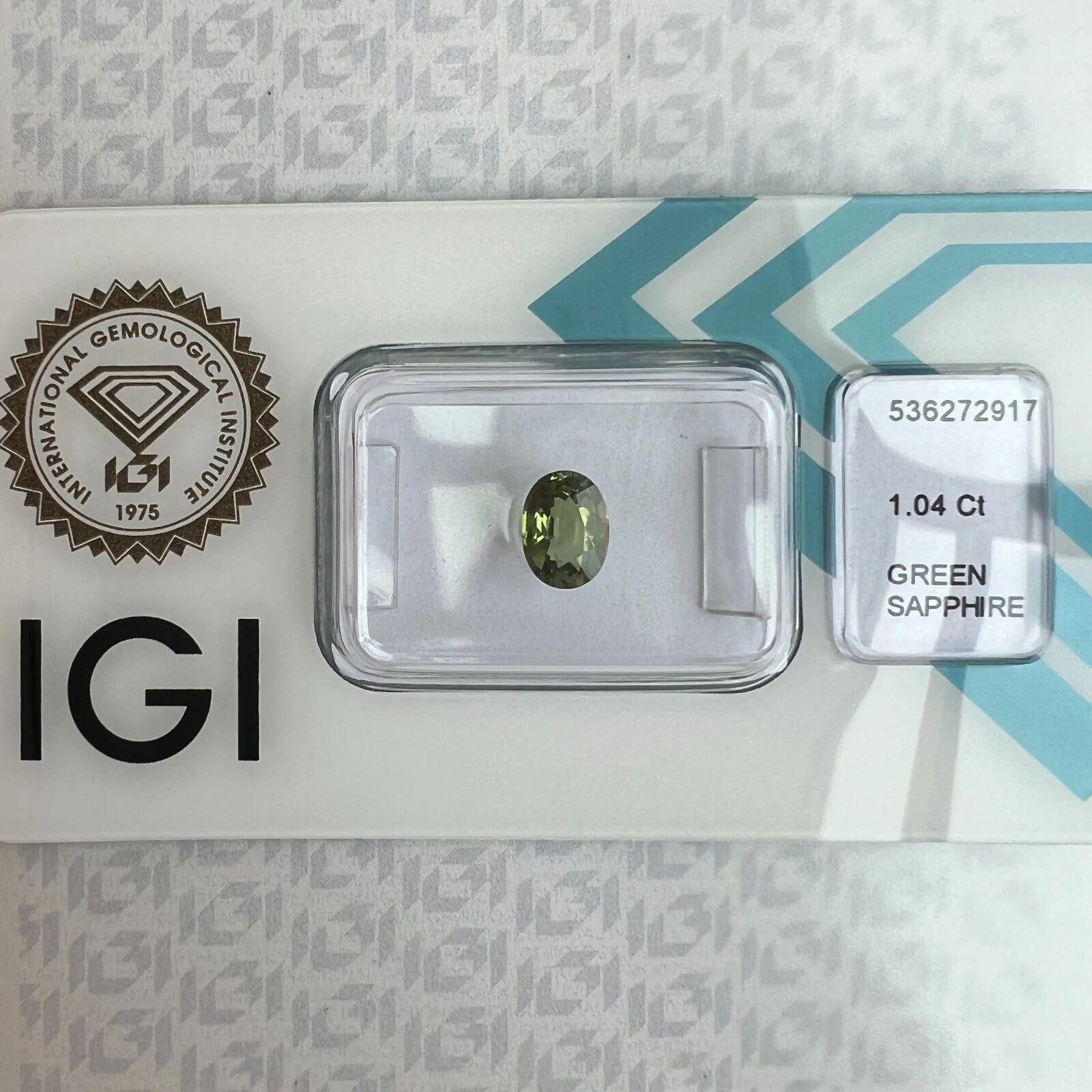 Women's or Men's 1.04ct Untreated Green Sapphire IGI Certified Unheated Oval Cut Rare Loose Gem For Sale