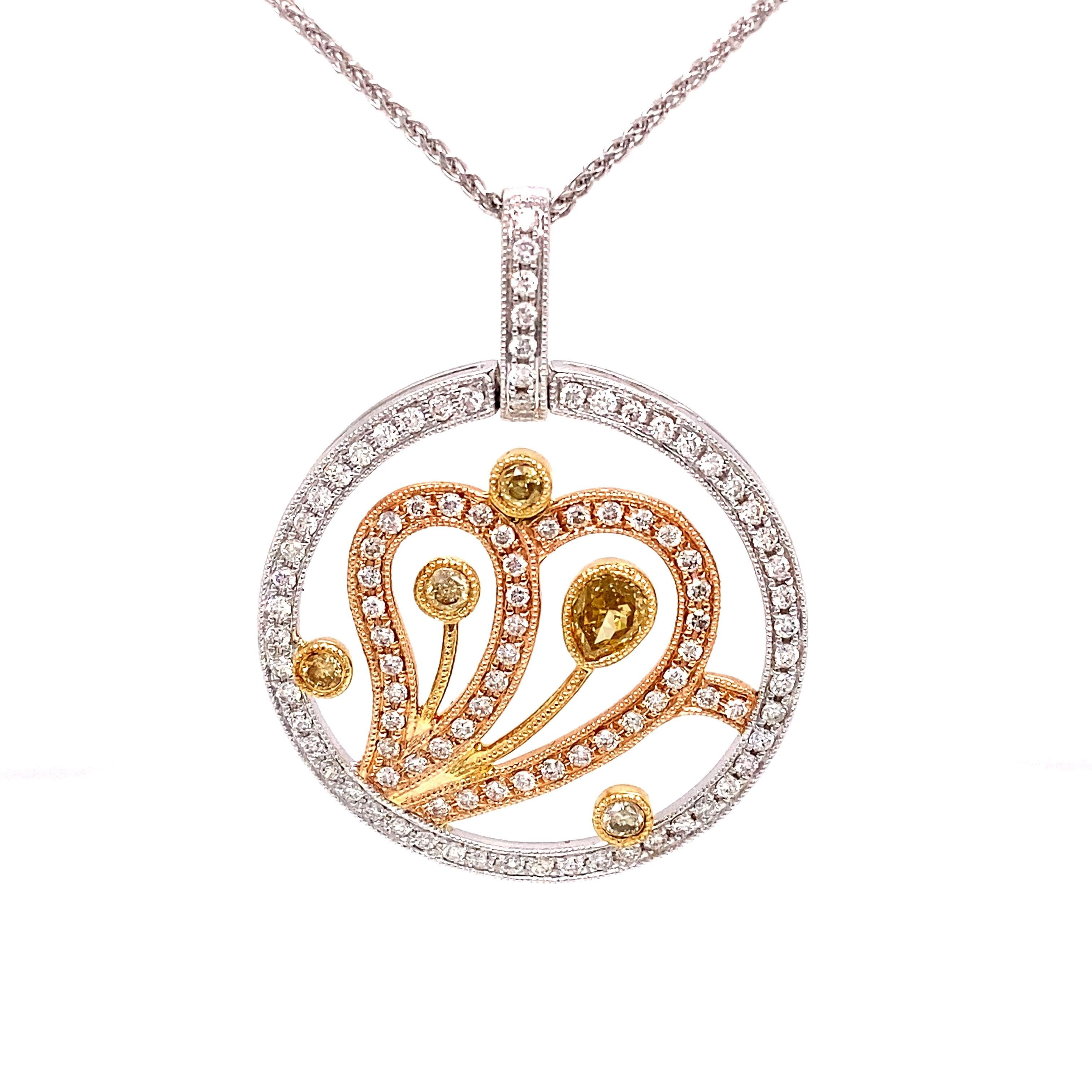 Contemporaneo Collana con ciondolo con motivo a cuore in diamante giallo 1,04ct 18k in vendita
