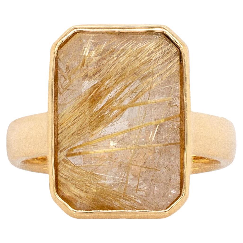 Bague de 10,4cts en quartz rutilé : or massif 18k Taille émeraude 17x11mm