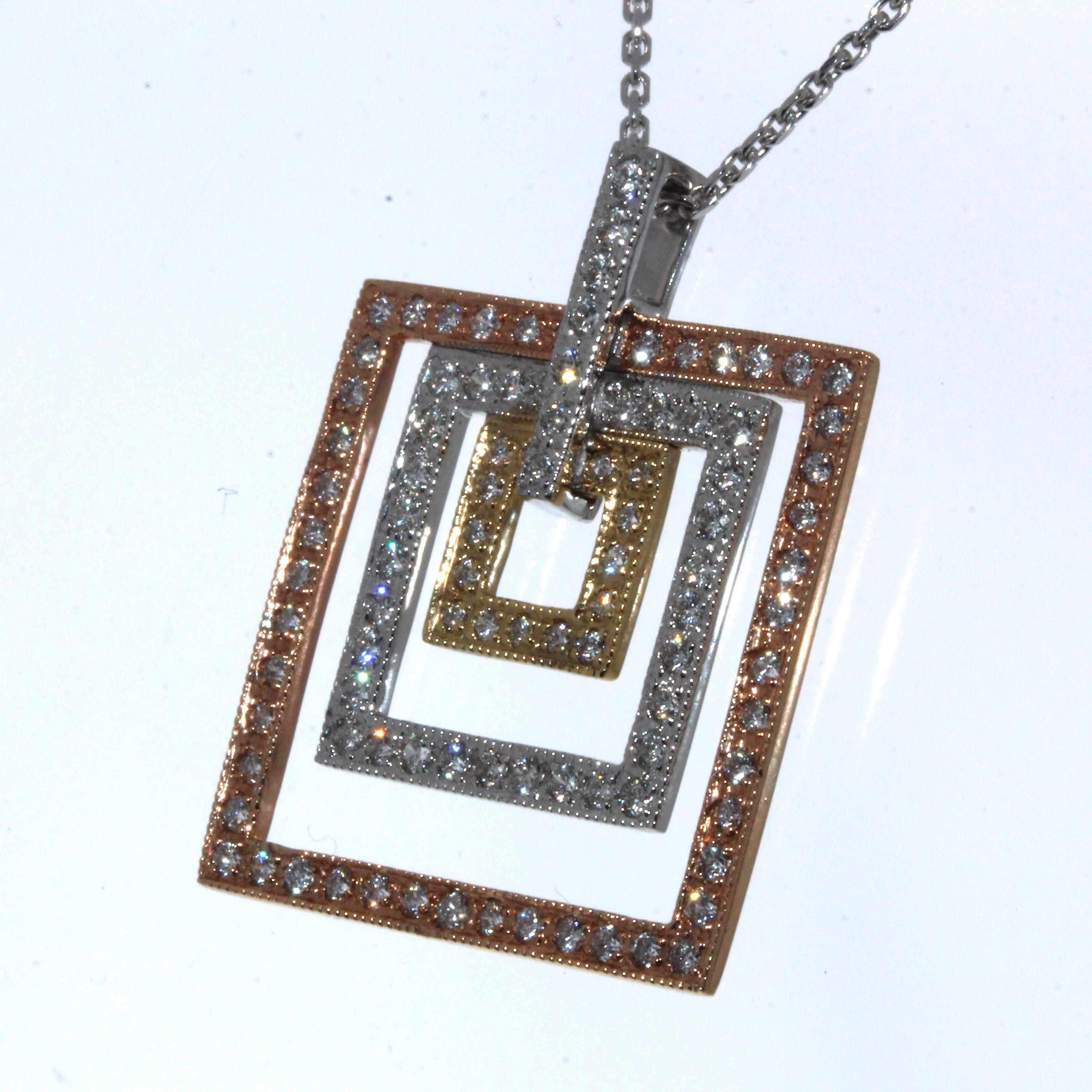 Contemporary 1.04CTW Diamond Square Shape Pendant in 14KTRI For Sale