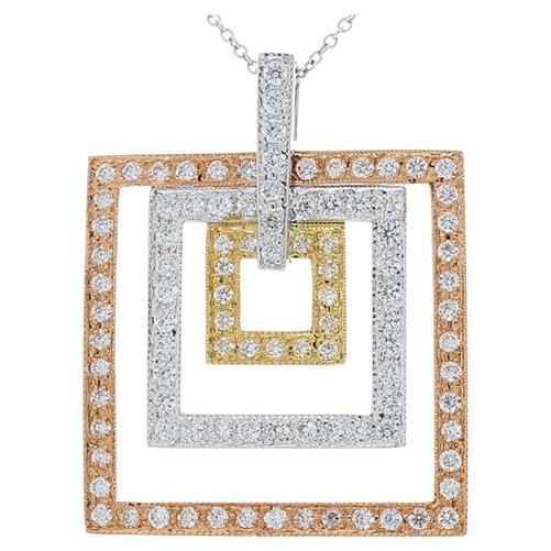 1.04CTW Diamond Square Shape Pendant in 14KTRI For Sale