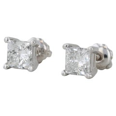 1.04ctw Princess Diamond Solitaire Stud Earrings 14k White Gold