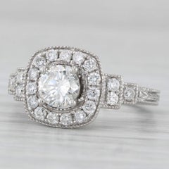 Anello aureolato con diamante rotondo da 1,04 carati in oro bianco 14k, misura 5