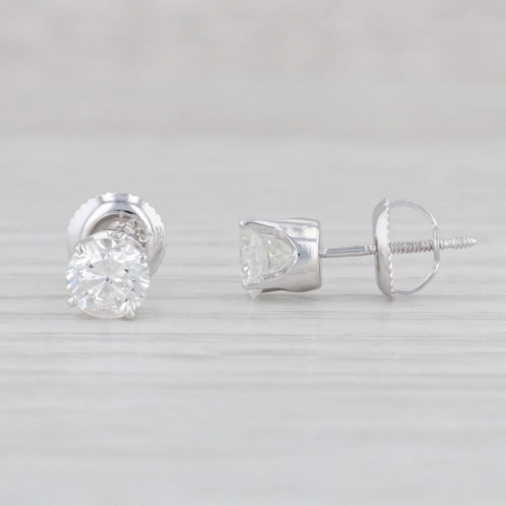 Round Cut 1.04ctw Round Diamond Stud Earrings 14k Gold Solitaire Studs For Sale