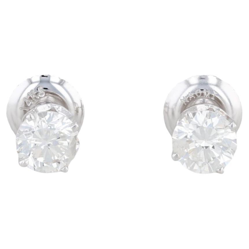 1.04ctw Round Diamond Stud Earrings 14k Gold Solitaire Studs For Sale