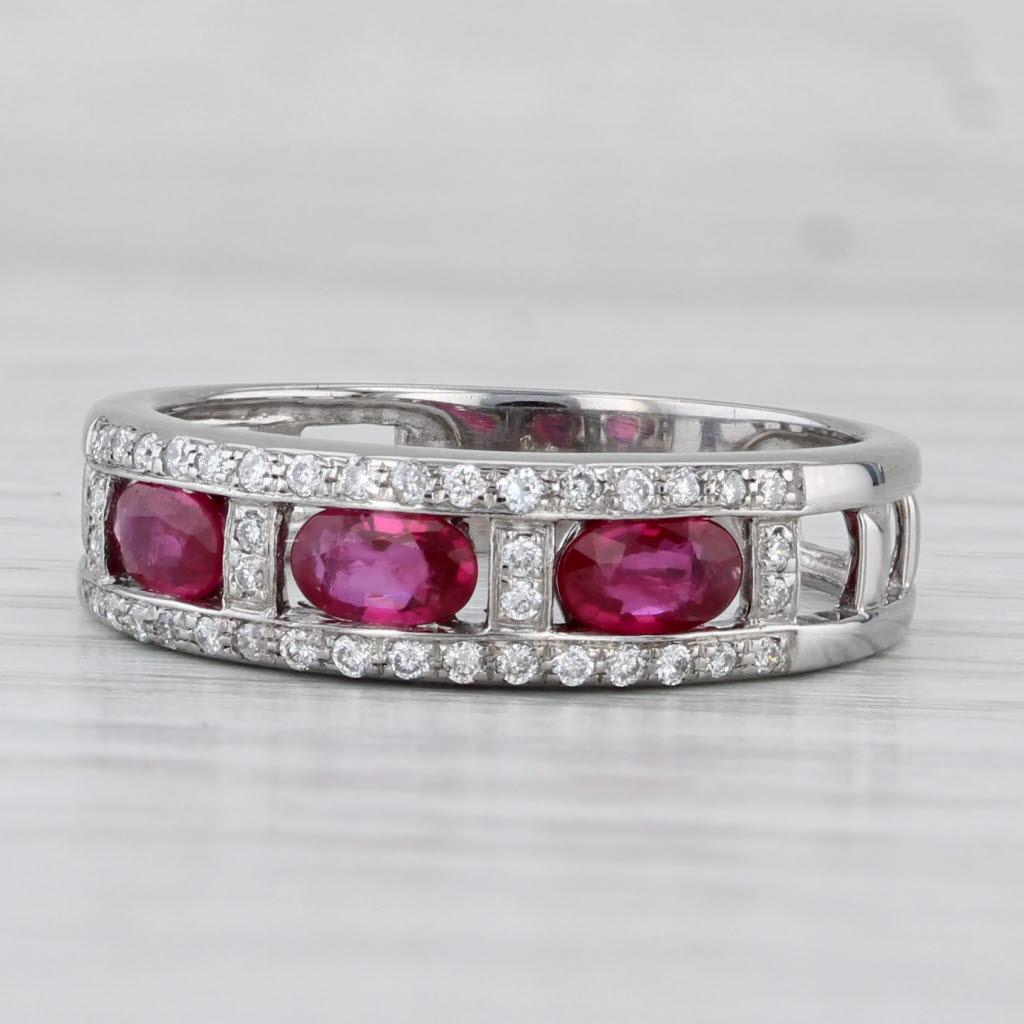 Bague empilable en or blanc 14 carats avec diamants et rubis de 1,04 carat, taille 8 en vente 1