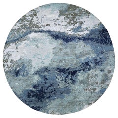 10'4 "x10'4" Blau Abstraktes Design, Handgeknüpft, Runde Wolle Orientteppich