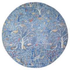 10'4"x10'4" Ruddy Blue, Hand Knotted, Organic Wool, Afghan Peshawar Round Rug