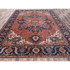 10'4"x13'9" Coral Red Serapi Heriz with Medallion Design Hand Knotted Wool Rug