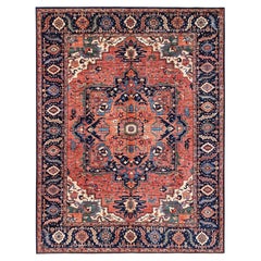 10'4"x13'9" Coral Red Serapi Heriz with Medallion Design Hand Knotted Wool Rug