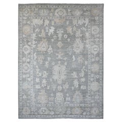 10'4"x13'9" Gray Afghan Angora Oushak with Leaf Design Hand Knotted All Wool Rug