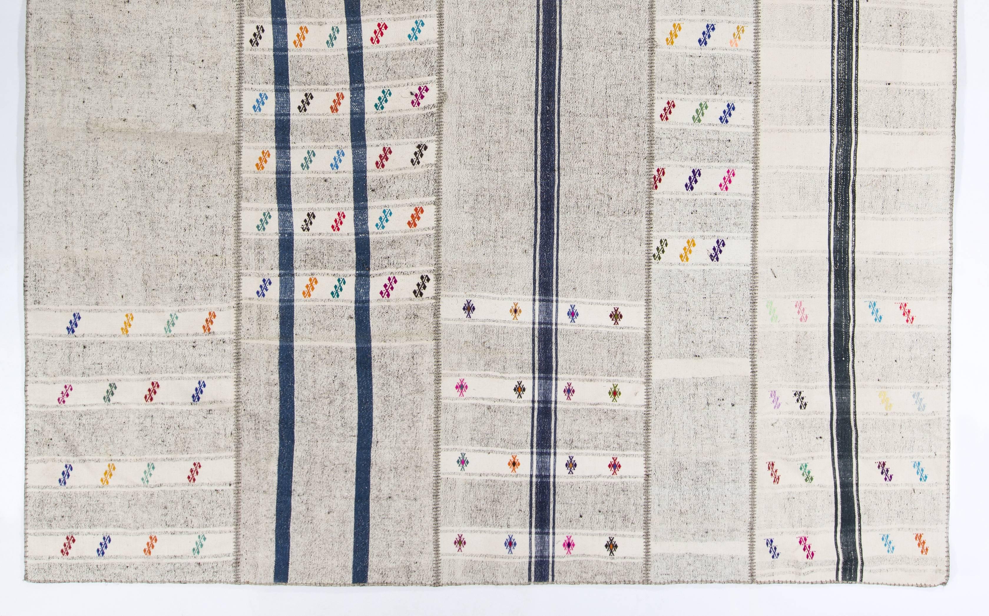 10.4x14 Ft Vintage Handgewebtes Flachgewebe-Patchwork-Woll-Patchwork. Türkischer Teppich (Kelim) im Angebot