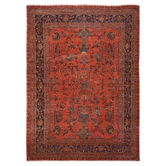 10
4 "x14
 Roter antiker persischer Mohajeran Sarouk Teppich aus handgeknüpfter Wolle mit weichem Flor