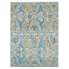 10'4"x14' Snow Ivory Bijar Garus Design with Pastel Colors Hand Knotted Wool Rug