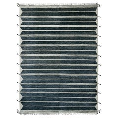 10'4"x14'2" Black Moroccan Weave Line Design Soft Wool Hand Knotted Oriental Rug