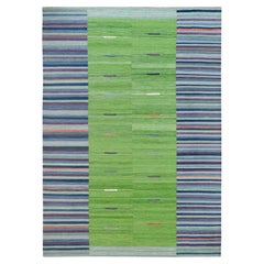 10'4"x14'2" Flat Weave Kilim Stripe Design Pure Wool Hand Woven Reversible Rug