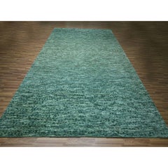 10'4"x14'2" Mist Green Hand Knotted Grass Design with Looped Pile Pure Wool Rug
