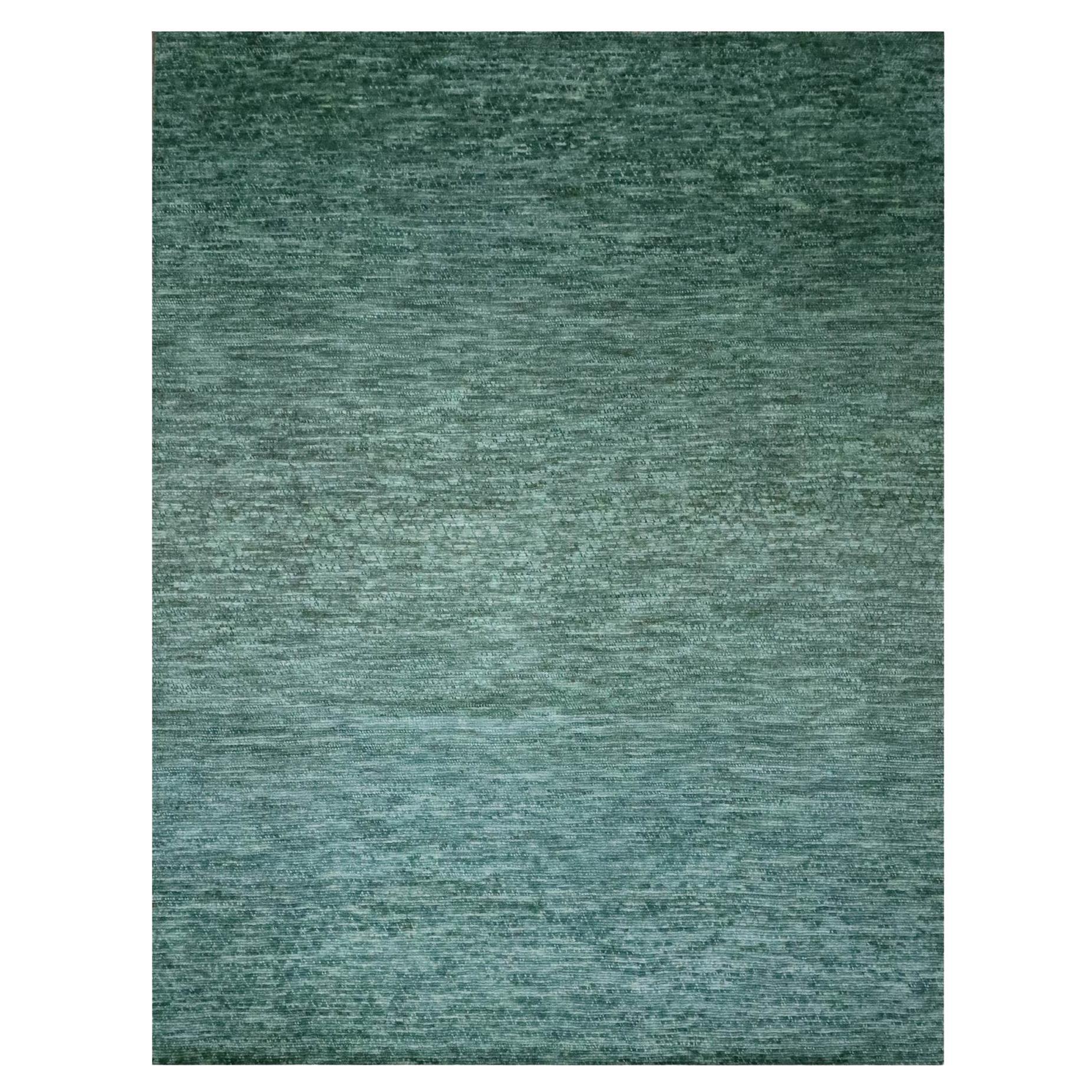 10
4 "x14
2" Verde Niebla Diseño de Hierba Anudada a Mano con Pelo en Bucle Alfombra de Pura Lana