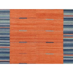 10'4"x14'2" Sunburst And Stripes Design Flat Weave Kilim Wool Hand Woven Rug