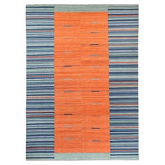 10'4"x14'2" Sunburst And Stripes Design Flat Weave Kilim Wool Hand Woven Rug