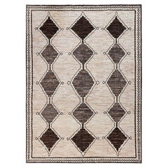 10'4"x14'2" Tan Brown Moroccan Weave with Geometric Design Hand Knotted Wool Rug