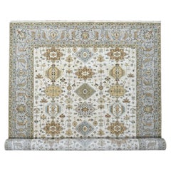 10'4 "x16' Ivoire Noué à la main Karajeh Design Laine vibrante Tapis oriental surdimensionné