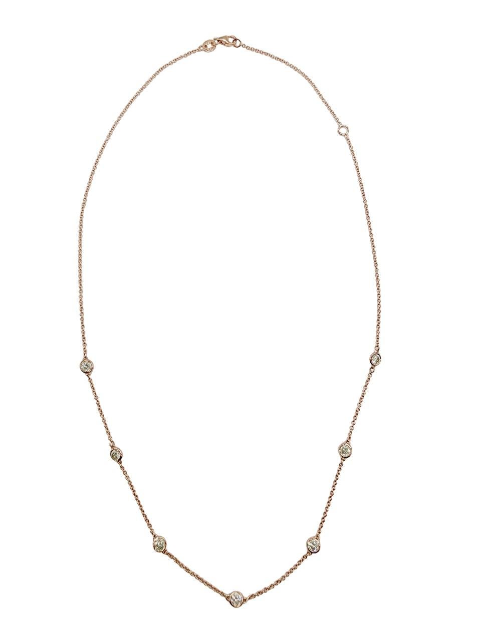1,05 Karat 7 Stations Diamant by the Yard Halskette aus 14 Karat Roségold (Rundschliff)
