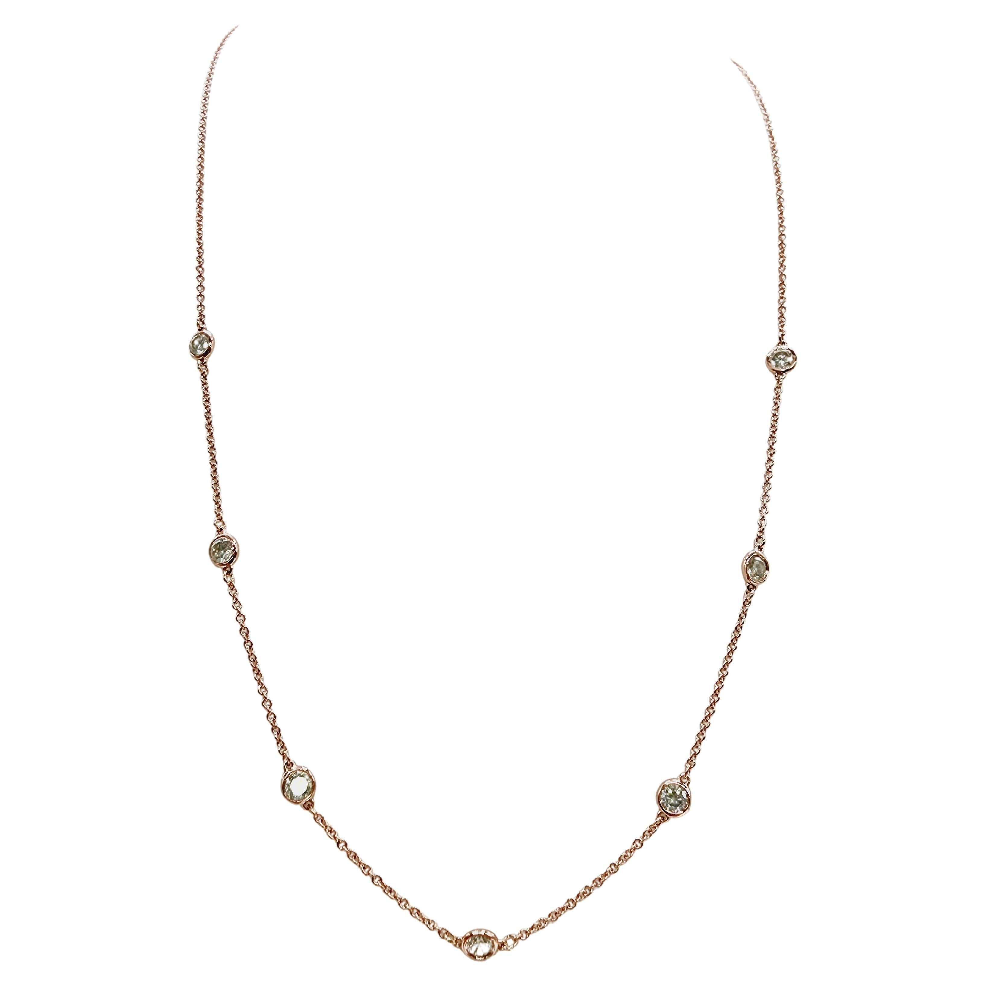 1,05 Karat 7 Stations Diamant by the Yard Halskette aus 14 Karat Roségold