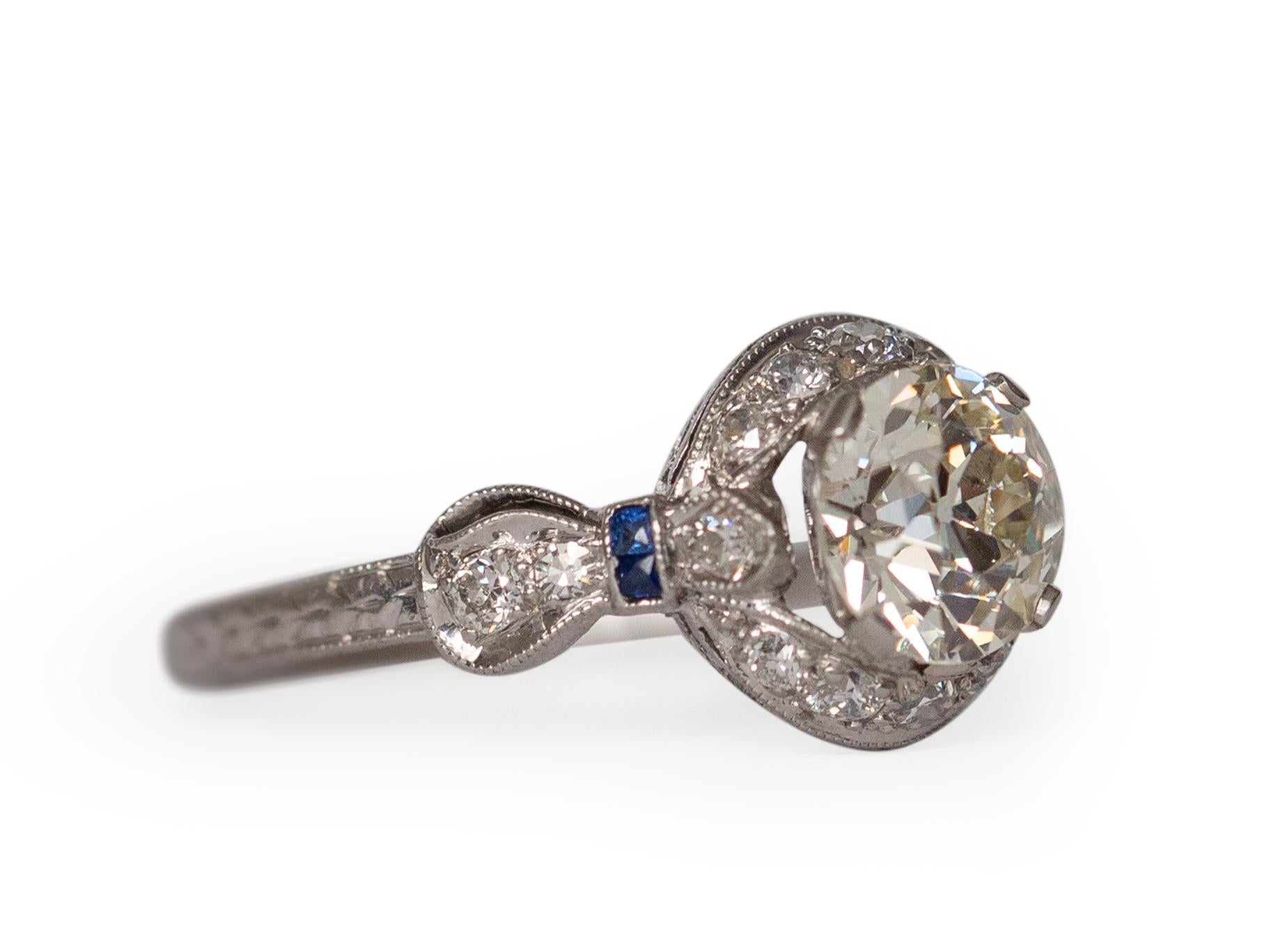 Old European Cut 1.05 Carat Art Deco Diamond Platinum Engagement Ring For Sale