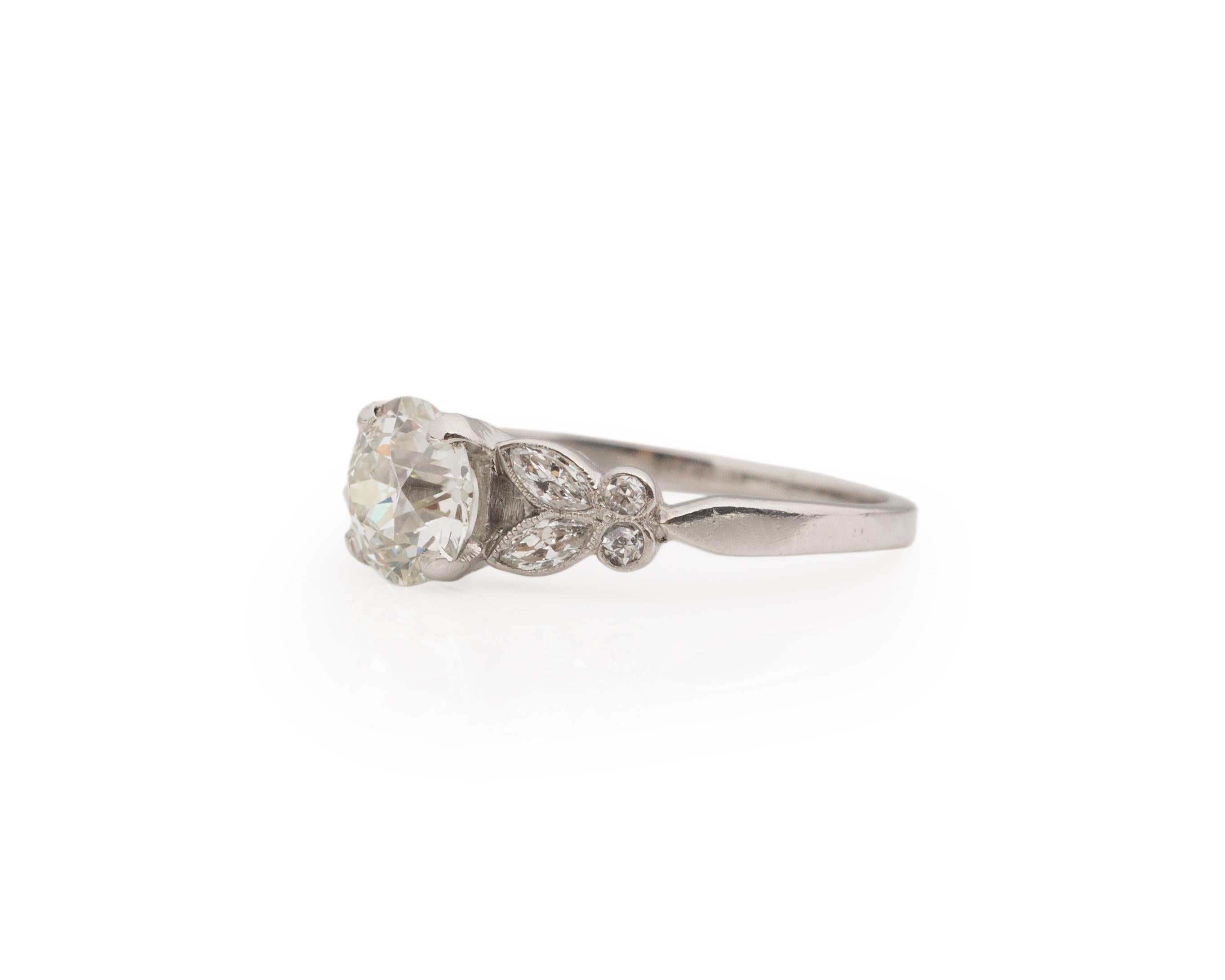 Old European Cut 1.05 Carat Art Deco Diamond Platinum Engagement Ring For Sale
