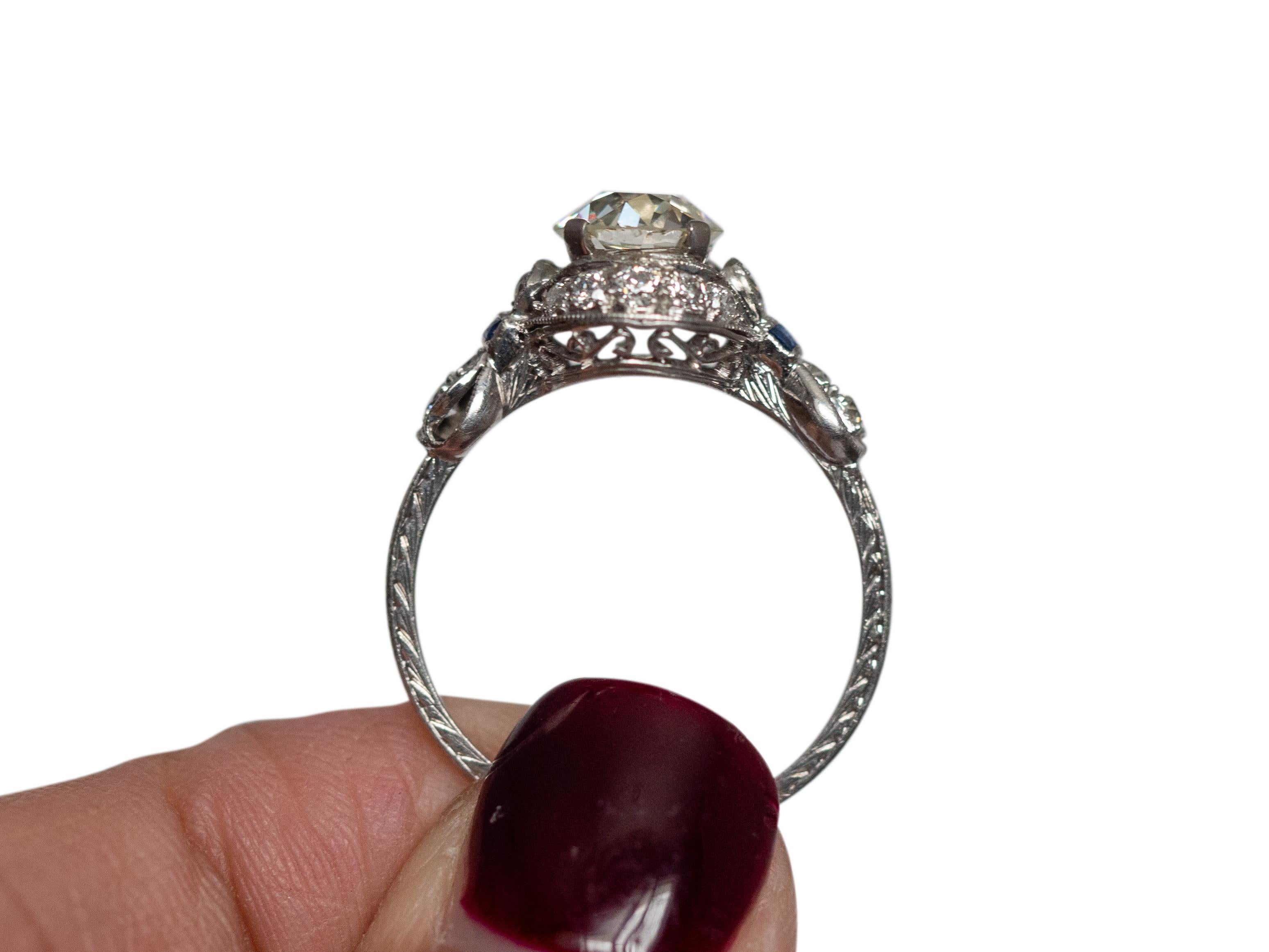 1.05 Carat Art Deco Diamond Platinum Engagement Ring For Sale 3