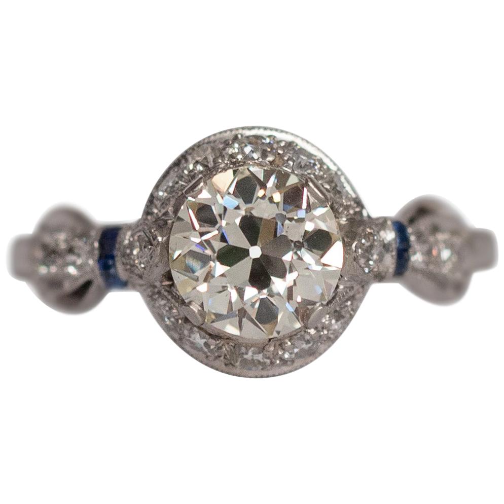 1.05 Carat Art Deco Diamond Platinum Engagement Ring For Sale