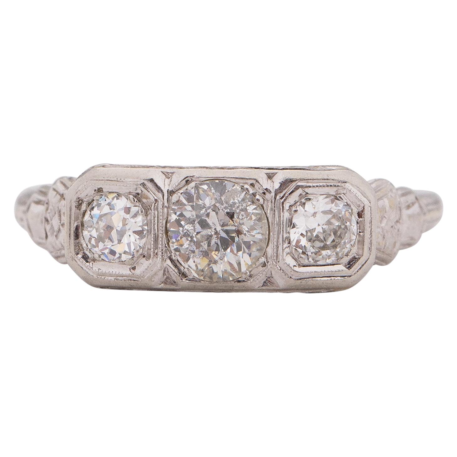 1.05 Carat Art Deco Diamond Platinum Engagement Ring For Sale