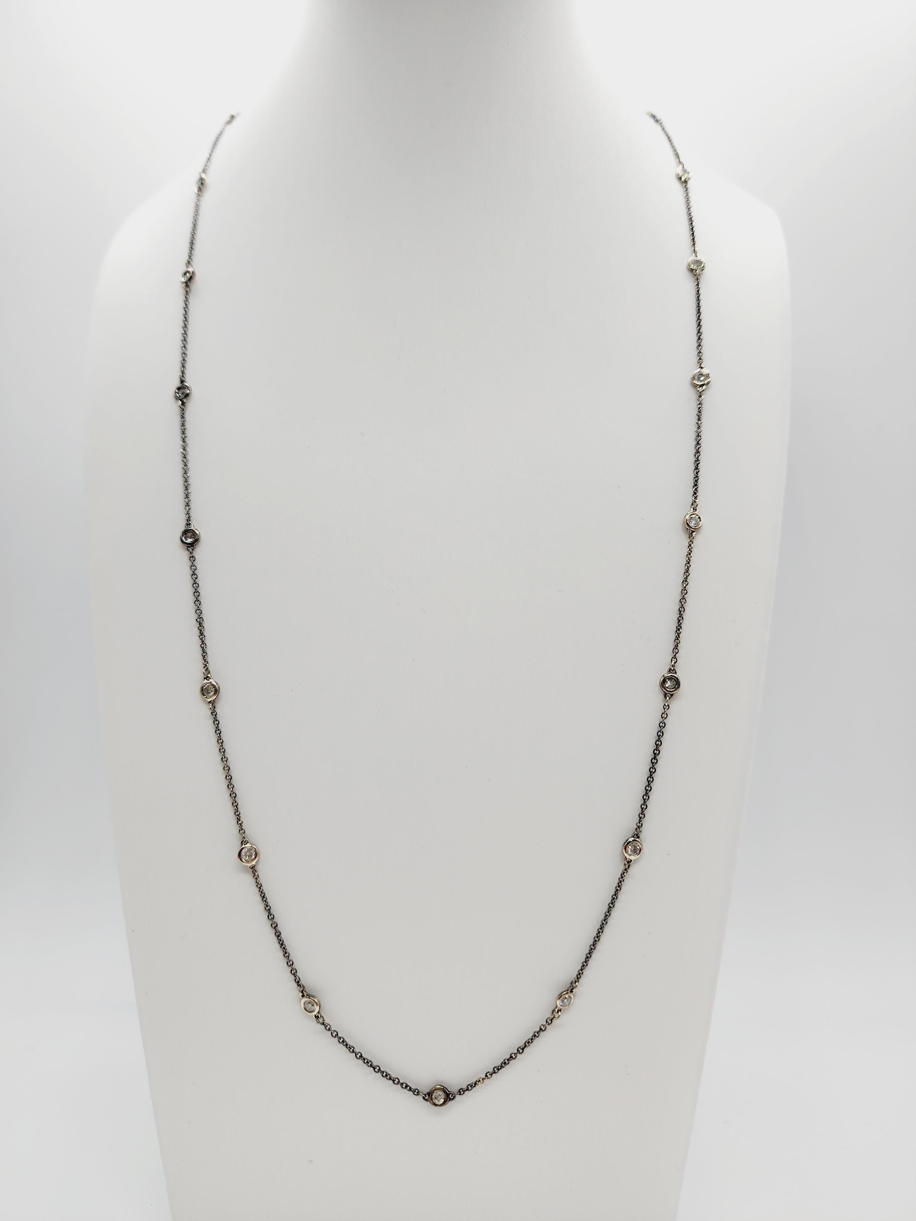 19 Stations Diamond by the yard necklace set in Italian made 14K white gold. 
The total weight is 1.05 carats. Beautiful shiny stones. 
The total length is 24 inch. Lobster Lock