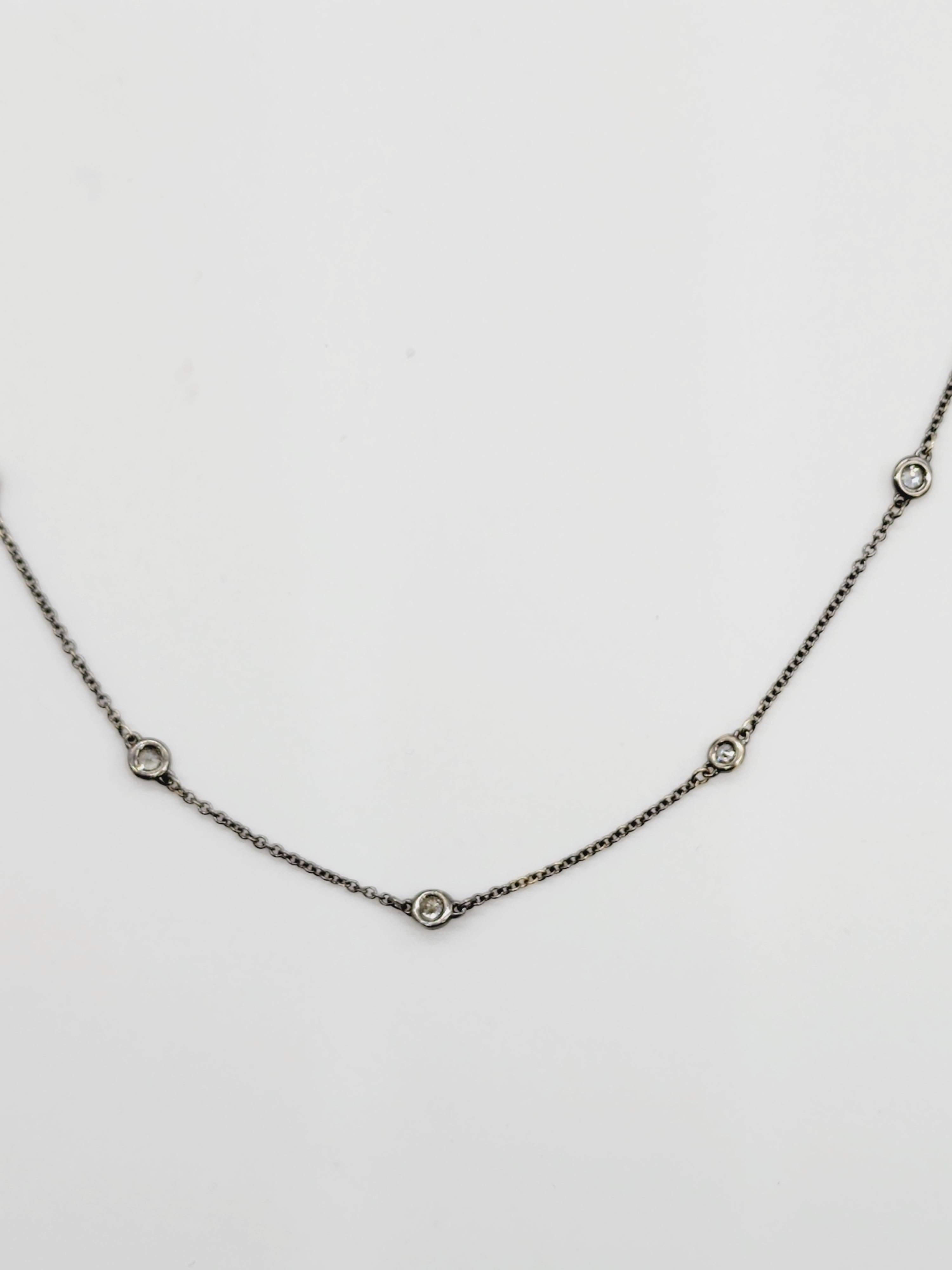 1.05 Carat 19 Station Diamond by the Yard Necklace 14 Karat White Gold In New Condition In Great Neck, NY