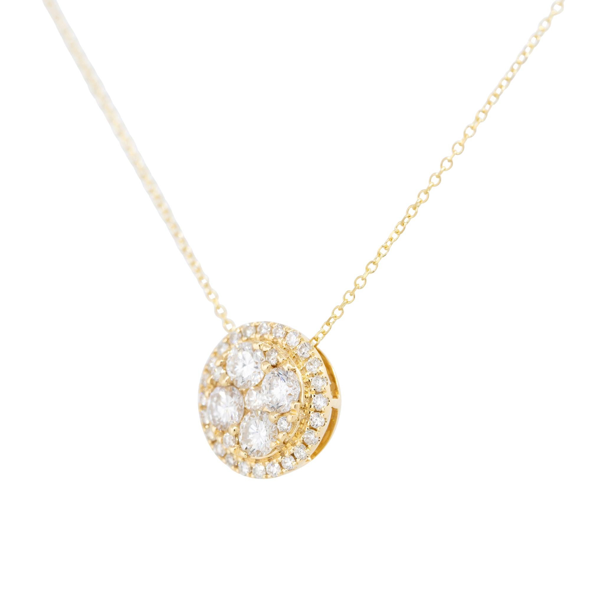 Contemporary 1.05 Carat Cluster Diamond Button Pendant Necklace 18 Karat In Stock For Sale